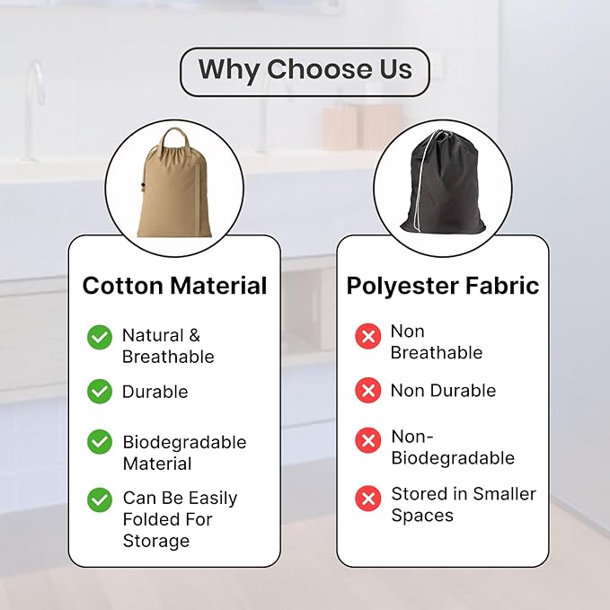 LFH Home Cotton Canvas Large Laundry Bag with Handle, Heavy Duty Drawstring Closure Washable Laundry Bags, School Travel, Home, Hotel, College Dorm, Organizer Sack, Toys Clothes 28x40-Beige