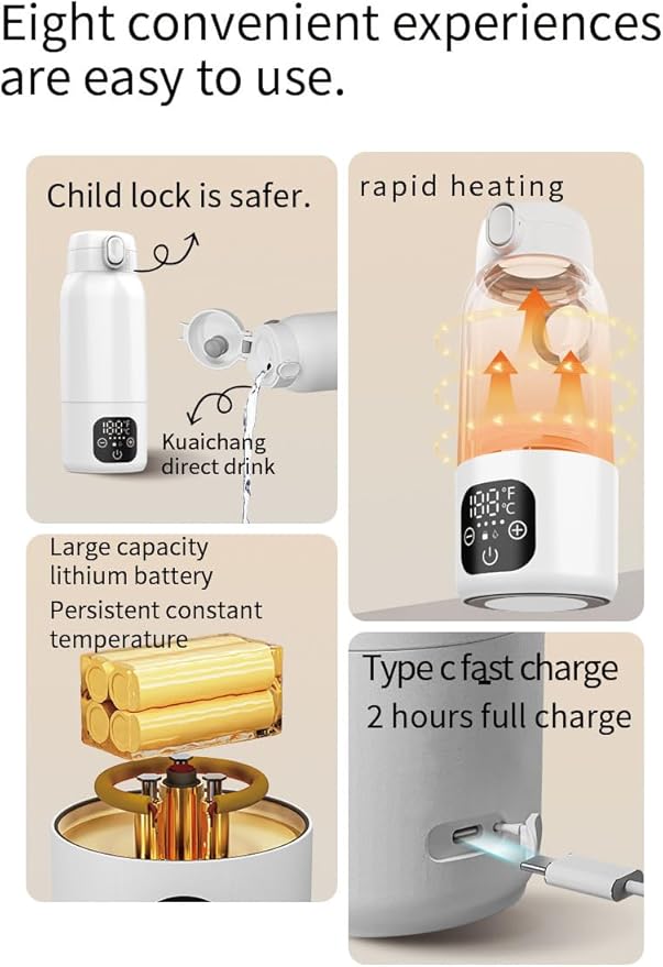 Portable Milk Warmer for Travel, 18.88oz Large Capacity Bottle Fast Breastmilk Water Warmer On The Go with LCD Display for Vehicle, Car, Airplane Journey