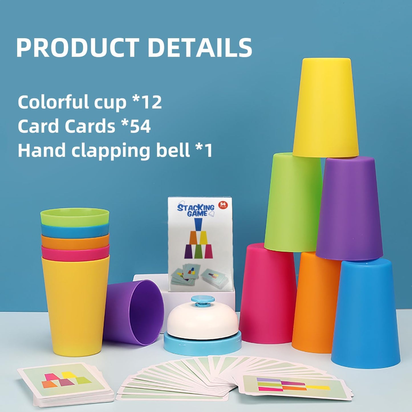 Battle Stacking Cups (54 Cards, 12 Cups, 1 Bell) - Color Sorting Cognitive Training Table Game, Puzzle Competitive Parent-Child Interactive Toy for Halloween