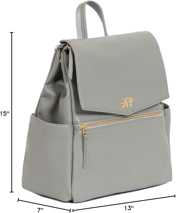 Freshly Picked Mini Classic Diaper Bag Backpack, Wipeable Vegan Leather, Womens (Stone)