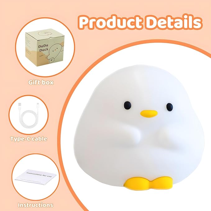 Cute Duck Night Light for Kids,Duck Squishy Lamp for Girls,Super Cute & Soft Touch Silicone Lamp for Bedrooms Nursery,Unique Kids Room Decor Gift Toy for Boys Girls Women(2 Levels)