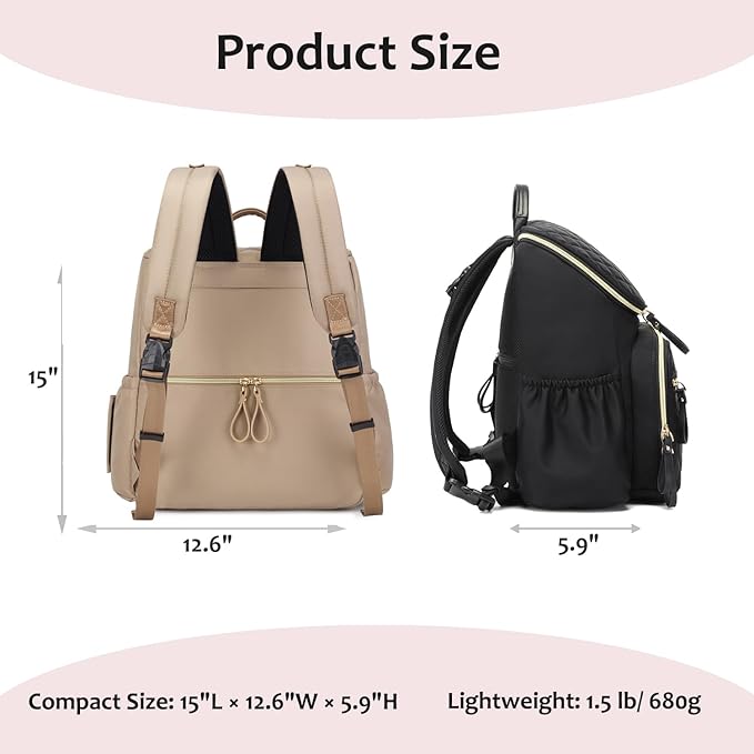 Large Capacity Diaper Bag Backpack with Stroller Buckle, Water-Resistant Travel Baby Bag with Insulated Pockets (Classic, Mocha Mousse)