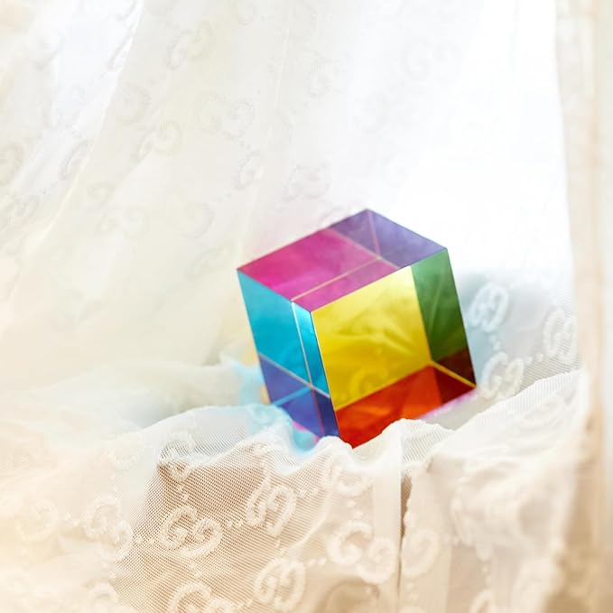 CMY Color Cube, 40mm (1.6 inch) Multi-Color Acrylic Prism, Physics Toy and Desktop Decor, 2 Pack