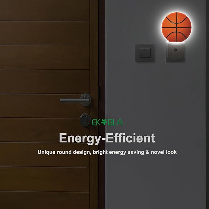 EKOBLA Basketball Night Light American Ball Sports Design Plug-in Night Lights with Dusk-to-Dawn Sensor for Bedroom Bathroom 0.5W 0.5W Sleep-Friendly for Men Boys Gift (Black Orange)