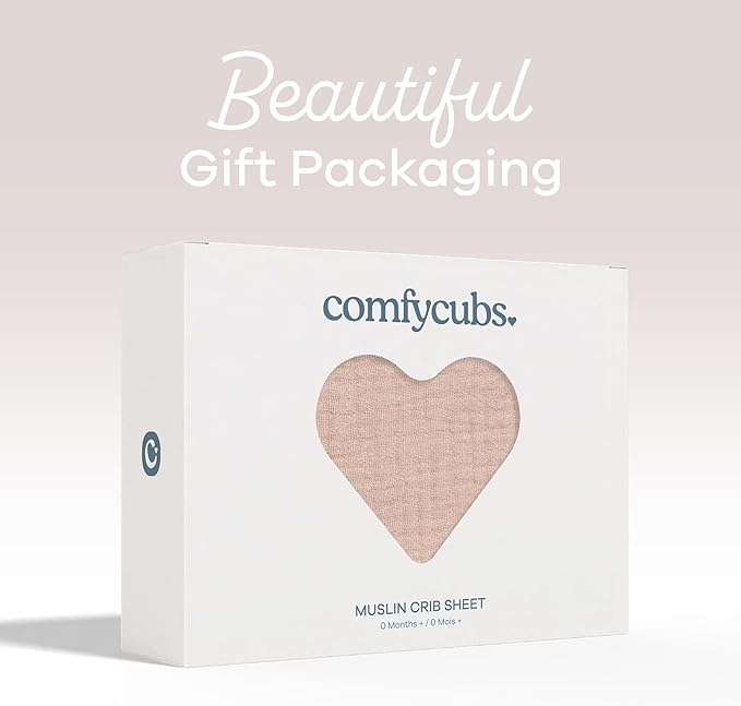 Comfy Cubs 100% Muslin Cotton Fitted Crib Sheet - Soft, Standard & Breathable Crib Sheets for Toddler Mattress - Snug Fit, Secure Elastic with Beautiful Packaging for Boys & Girls - Blush