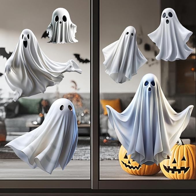 Halloween Ghost Window Ghost Windows Clings Cute White Little Ghosts Double Sided Windows Stickers Halloween Window Clings Stickers for School, Home, Office Decoration, Party Supplies