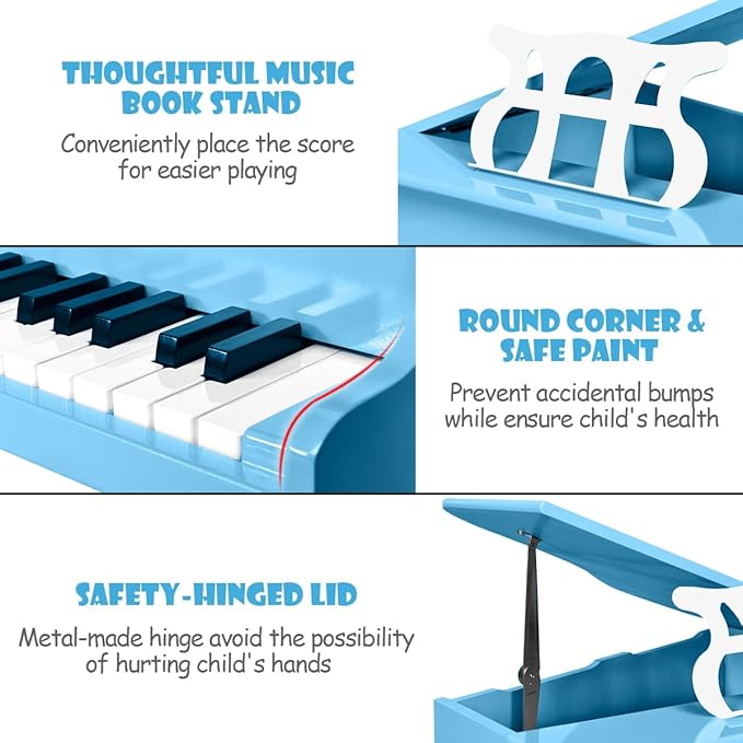 HONEY JOY Classical Kids Piano, 30-Key Mini Grand Piano with Music Stand and Bench, Wooden Musical Instrument Toy with Lid & Music Rack, Gift for Boys Girls Ages 3+ …