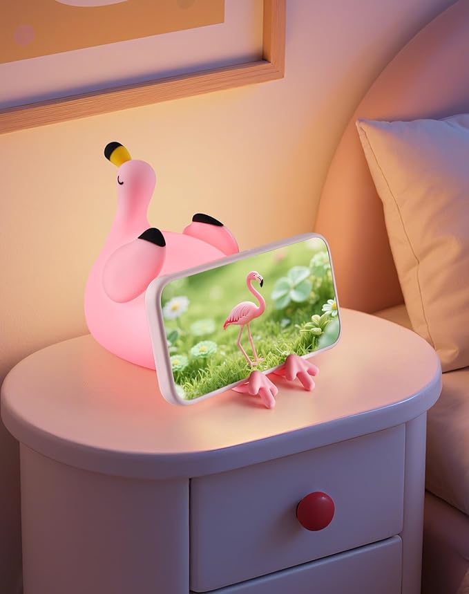 YISUN Flamingo Night Light for Kids, Soft Silicone Nursery Night Lamp Rechargeable LED Bedside Lamp with Timer, 3 Level Dimmable Cute Night Lights for Bedroom, Living Room, Dining, Gift