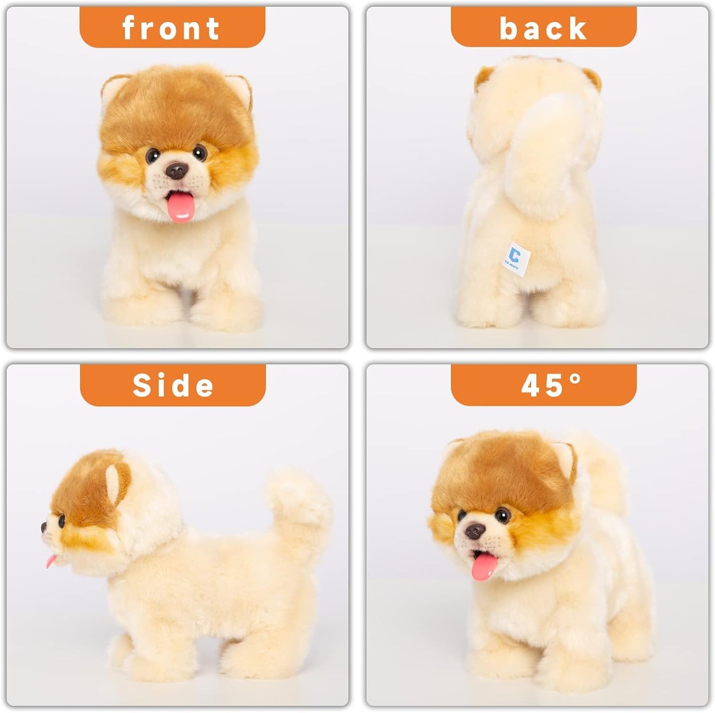 CU-MATE Interactive Dog Stuffed Animal Electronic Plush Pomeranian Simulation Puppy Realistic Toy Like-Real Robotic Nodding Barking Wagging Tail Present Pet for Toddler Boys