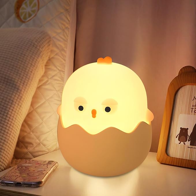 Easter Chick Egg Night Light - Dimmable 7-Color LED Nursery Lamp for Babies, Soft Silicone Touch Eggshell Decor for Easter Basket, Bedroom & Kids Room, Easter Gifts & Birthday Presents