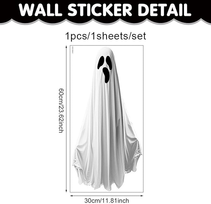 Halloween Ghost Window Clings for Glass 1 Sheets Ghost Window Decals Spooky Window Stickers Reusable Windows Cling for Halloween Fall Party Supplies Home School Office Glass Decorations
