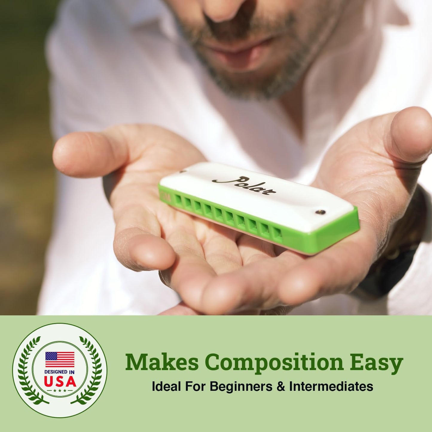 Harmo Polar Diatonic Melody Tuned Harmonica Key of C - Specially Tuned for Easy Melodies in Cross Harp, 2 Octaves Without Bends, Loud & Responsive with Smooth Edges - USA-Checked