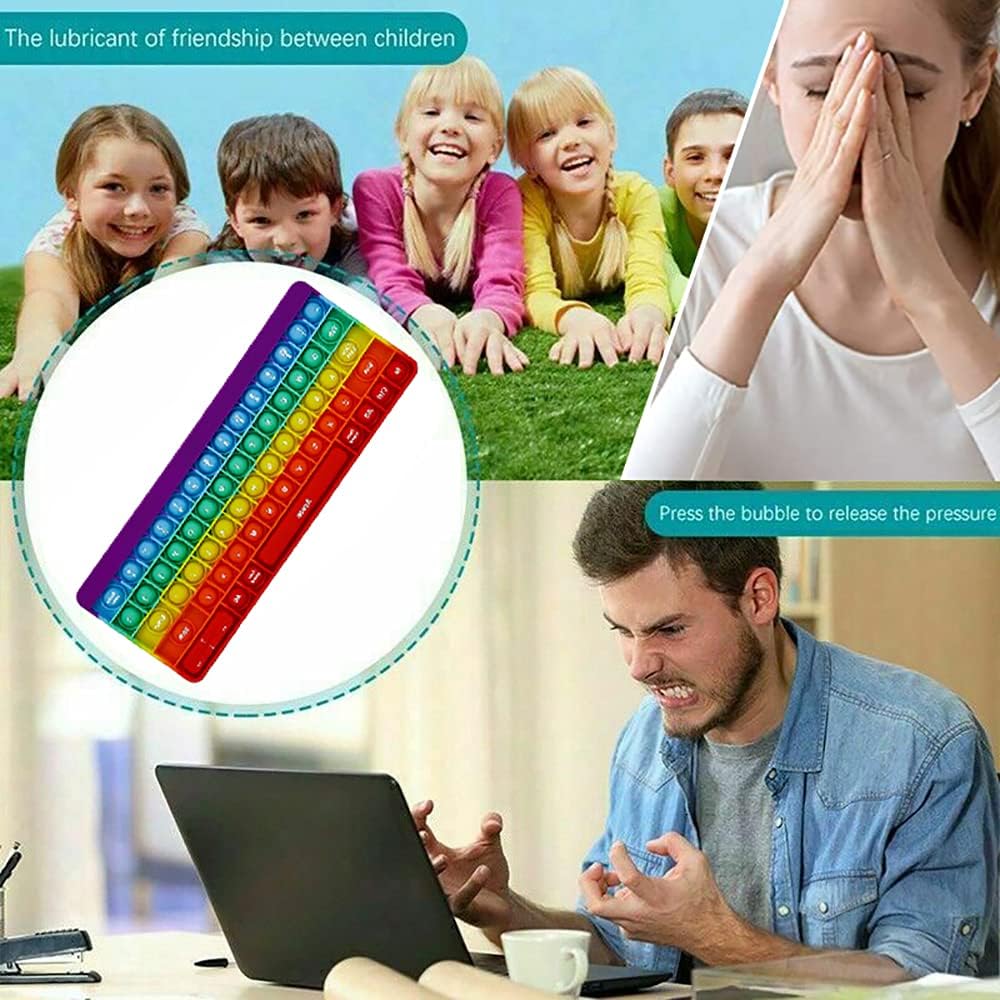 Push Toy Pop Bubble Fidget Sensory Toys Push It Pop Fidget Toys Rainbow Keyboard Shape, Pop Silicone Popper Toy Anxiety Stress Reliever Relief Autism Learning Materials Game Gift for Kids (Rainbow)