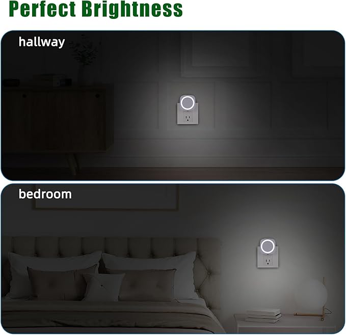 LED Night Lights Plug into Wall, Indirect Soft Dimmable Night Light with Dust to Dawn Sensor, White Nightlight for Bedroom,Bathroom,Kitchen,Stairs,Hallway,Travel, 4 Packs, White