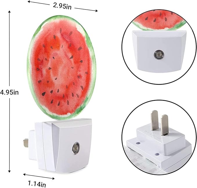 EKOBLA Summer Fruits Design Plug-in Nightlights Watermelon with Black Seeds Red Slice Night Lights Plug into Wall Auto Sensor Led Lamp Funny Nightlight for Men Women Boys Girls
