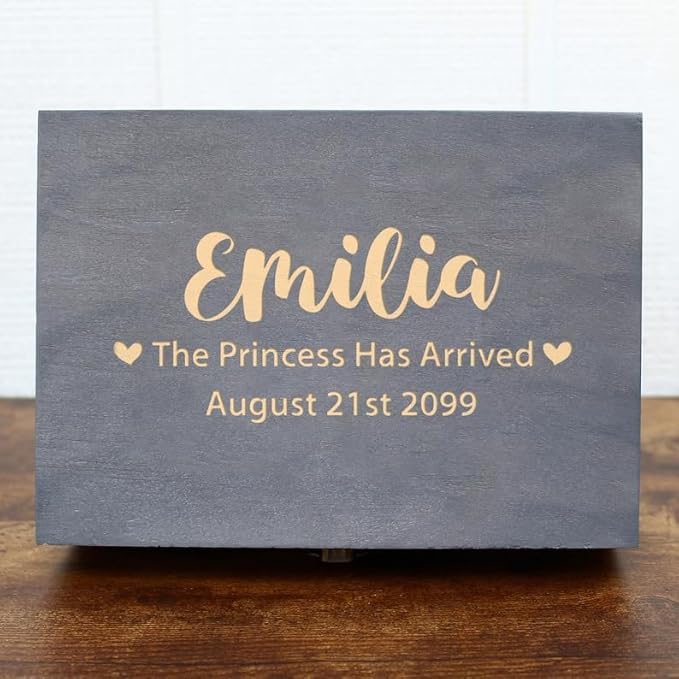 Personalized Baby Memory Box for Keepsakes Custom Engraved Wooden Newborn Gift Box with Lid - Baby Shower Gifts for Boys Girls Keepsake Chest - Storage Boxes for Photos Milestones First Year Treasures
