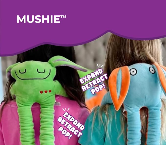 Mushies Stretchable Pop Tube Toy – Extra-Long 18" Retractable Arms/Legs, Hook and Loop Hands/Feet – Wearable, Bendable Fidget for Focus, Mood & On-The-Go Fun