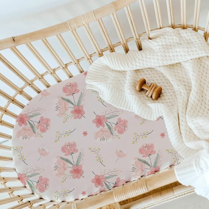 Stretch Fitted Bassinet Sheet Set BROLEX 2 Pack Cradle Sheets for Bassinet Pad/Mattress,Unisex Boys Girls,Ultra Soft,Pink Blossom