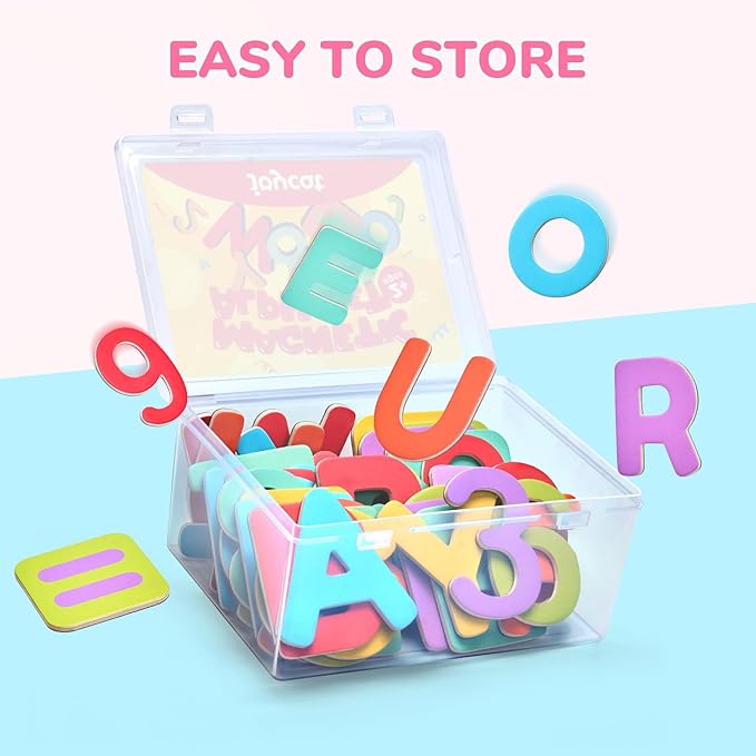 JoyCat Wooden Magnetic Letters and Numbers, Large ABC 123 Alphabet Fridge Magnets for Toddlers & Kids, Uppercase Letters, Math Symbols, Preschool Educational Learning Refrigerator Toy Set (63 PCS)