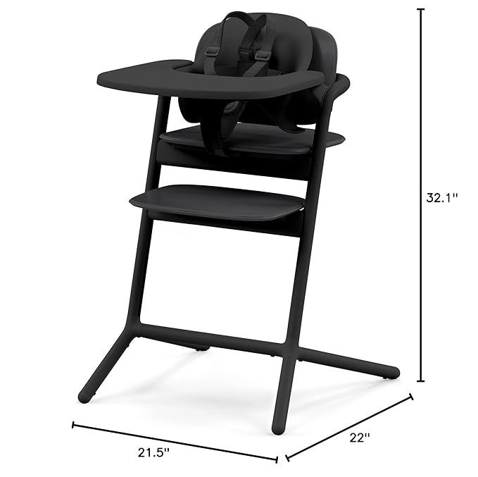 Cybex LEMO High Chair 3-in-1 Set with Baby Set + Snack Tray - Modern Design, One-Hand Depth & Height Adjustment & Anti-Tip Wheels - from 6 Months, Convertible to Adult Chair, Stunning Black