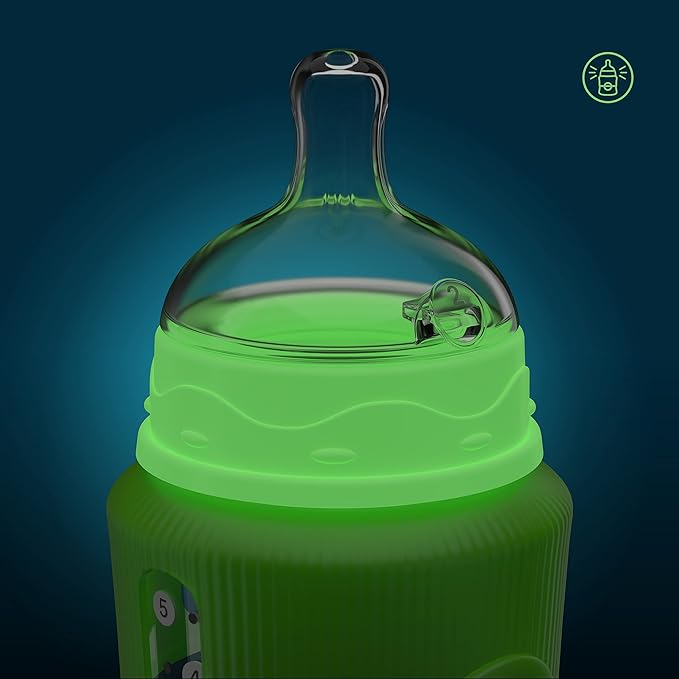 Smilo Baby Bottle Set with Stage 0 Slow Flow Anti Colic Nipple, 5 Oz / 150 ml Capacity, 3X Pack of Anti Colic Baby Bottles 0-3 Months - Glow in The Dark