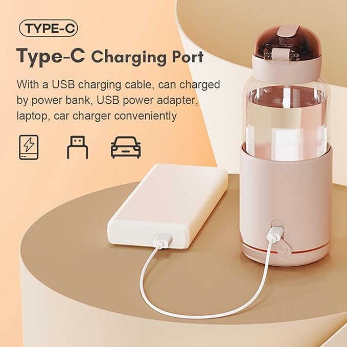 Portable Bottle Warmer, 300 ml Rechargeable Bottle Warmer,Travel Bottle Warmer,LED Display Baby Flask for Vehicle car Airplane (Pink)