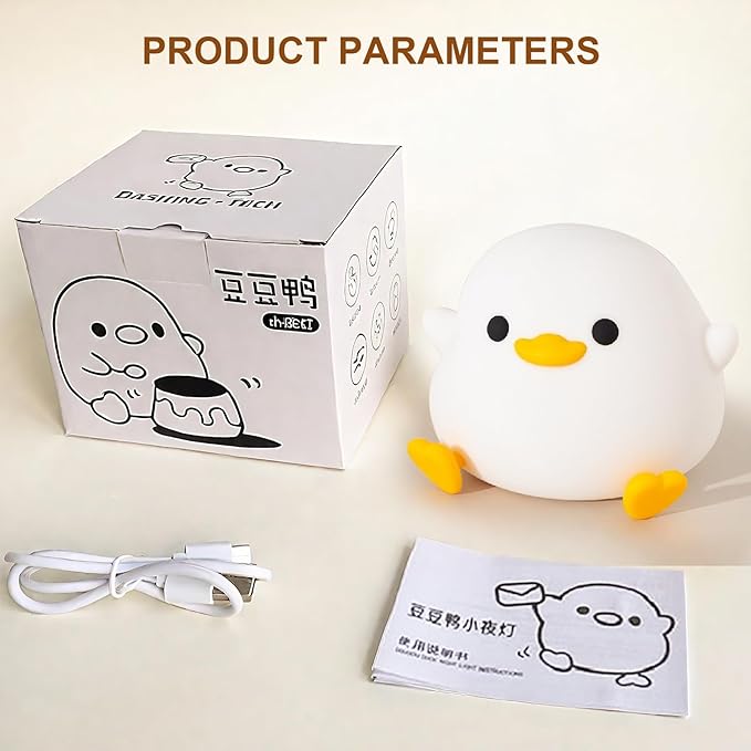 Duck Night Light, Dodo Duck Lamp Silicone LED Table Lamp, Rechargeable Ducky Light with Touch Control Timer, Nursery Bedside Lamp for Kids Bedroom Room Decor