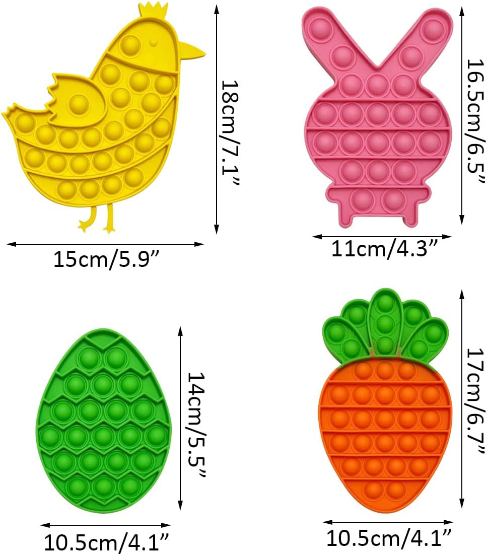 JoFAN 4 Pack Easter Fidget Sensory Pop Toys for Kids Boys Girls Toddlers Easter Basket Stuffers Stress Relief Gifts Party Favors