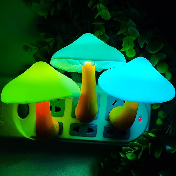 2 Pack LED Mushroom Night Lamp Plug In Mini Magic Night Lights for Adults & Kids - Green