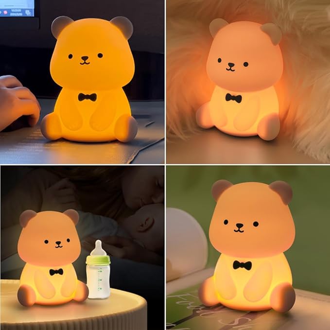 S NMT Silicone Teddy Bear Night Light for Kids Room, Rechargeable 7 Colors Changeable 3 Level Brightness Timing Sleeping Lamp Kawaii Nursery Night Lights for Kids Room Gift Decor