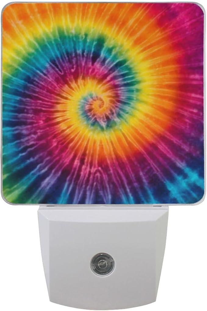 Aslsiy Night Light for Kids Bright Rainbow Spiral Tie Dye (2) Plug in Wall Lamp LED Dusk to Dawn Sensor Energy Saving Nightlight for Boys Girls Men Women