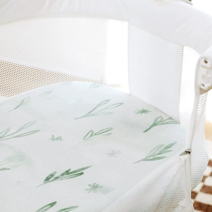 GRSSDER Stretch Ultra Soft Fitted Bassinet Sheets 3 Pack, Universal Fit for Bassinets Baby Cradle Moses Basket Oval Rectangle Mattress Safe and Snug, Stylish Watercolor Animals for Baby, Mint Green