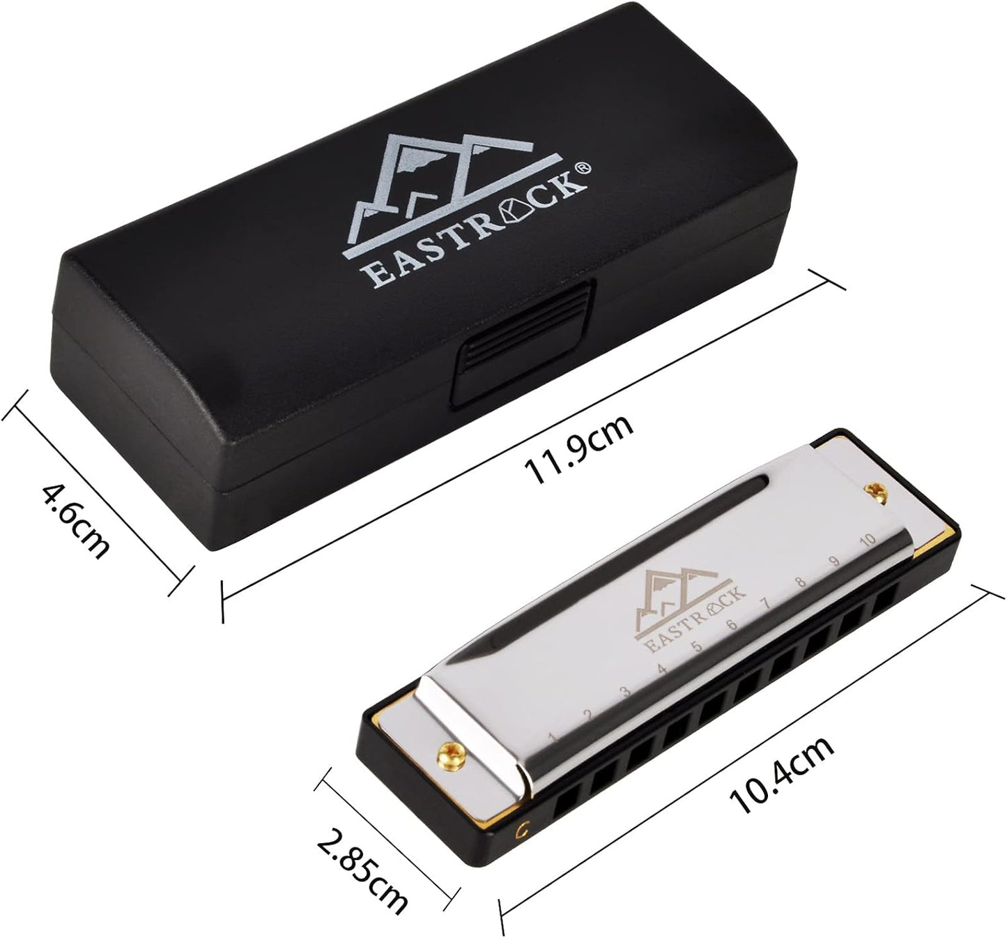 EastRock Blues Harmonica Mouth Organ Harp 10 Hole C Key with Case, Diatonic Harmonica for Beginner, Professional Player, Students gifts, Adult, Friends, Gift Silver