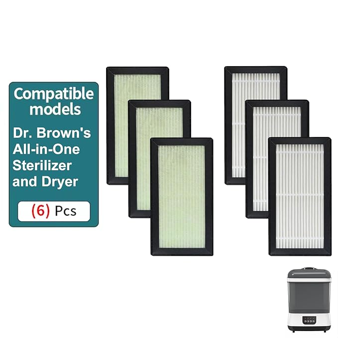 6 Pack HEPA H13 True Filter Replacement for Dr. Brown's Sterilizer and Dryer for Baby Bottles and Pacifiers