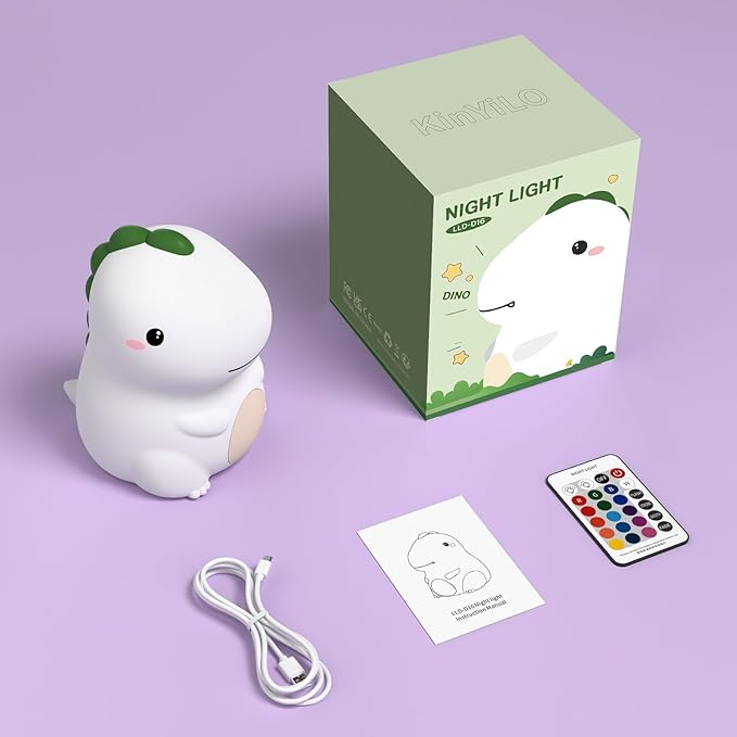 Dinosaur Night Light for Boys, Dino Lamp Silicone Light, 16 Color Nightlight, Rechargeable Battery Powered, 30Min Timer Off, Ideal Gifts for Kids,Toddler,Baby