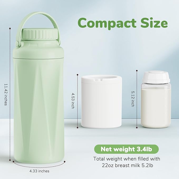 22oz Portable Breast Milk Cooler Bottle-Breastmilk Chiller for Outdoor Travel Mom, Keeps Milk Fresh Cooling for 24 Hours,Breastfeeding Essentials with 2pcs Bottle for Breastmilk Storage