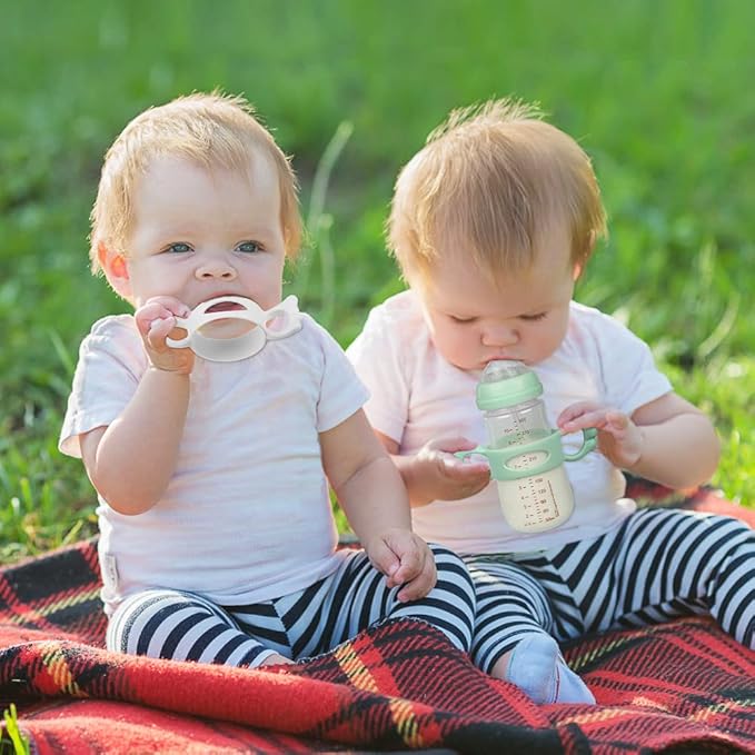 Silicone Baby Bottle Handles - 2PCS Easy Grip Handles for Wide-Neck Bottles (Green/White)