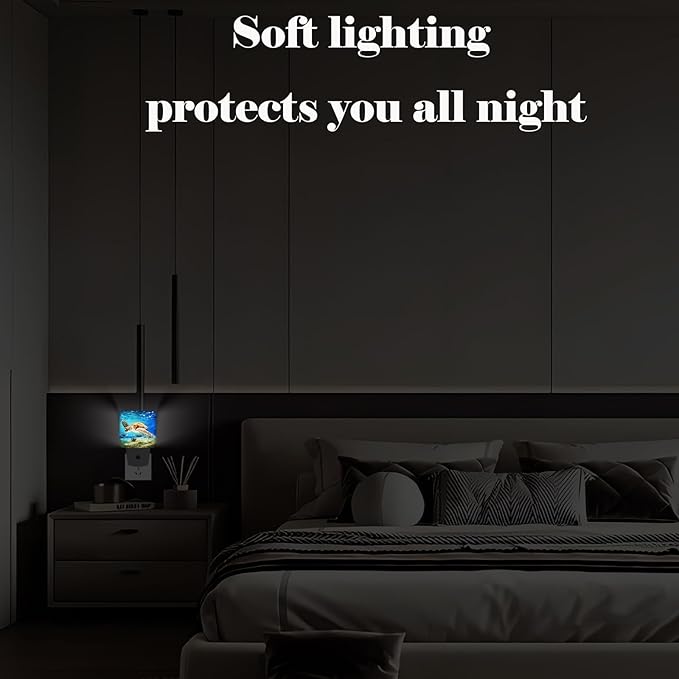 Sea Turtle Corals Fish Night Light,Plug Into Wall for Boys Girls Bedroom Decorative Square Night Light Lamp 0.5w Sleep Friendly