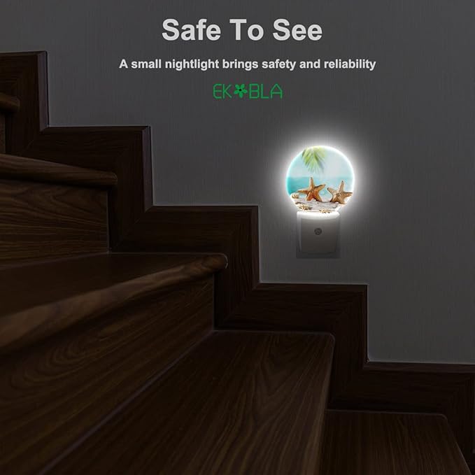 EKOBLA Starfish LED Night Light Summer Sea Ocean Coastal Beach Nautical Plug-in Nightlights Auto Sensor LED Dusk to Dawn Light for Boys Girls Men Women