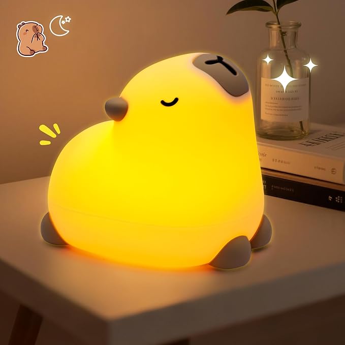 Cute Capybara Night Light for Kids, 3-Level Dimmable Nursery Nightlight, Silicone Squishy Light Up Gifts, Rechargeable Bedside Touch Lamp for Breastfeeding Toddler Baby Kids Decor