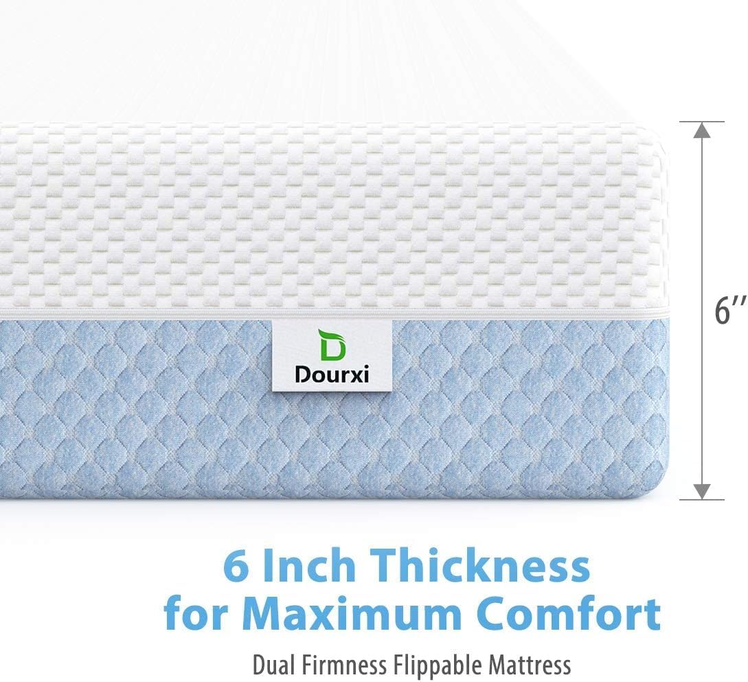 Crib Mattress, Dual Sided Comfort Memory Foam Toddler Bed Mattress, Triple-Layer Breathable Premium Baby Mattresses for Infant and Toddler w/Removable Outer Cover - White&Blue