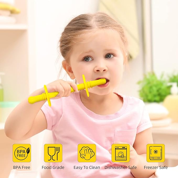 Fu Store Hollow Teether Tube Chew Straw Toy for Infant Toddlers Silicone Tubes Teething Toys for Babies 3-12 Months BPA Free/Freezable/Dishwasher and Refrigerator Safe (5 Pack)