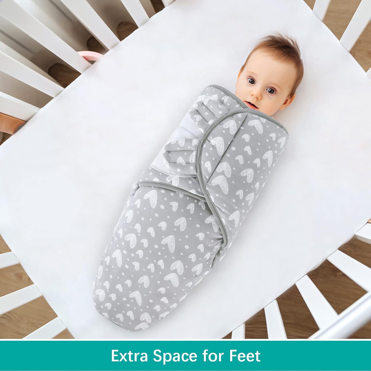 Biloban Baby Swaddles 0-3 Months for Boy Girls, Warm Quilted Baby Swaddle, Newborn Swaddle, Adjustable Swaddle Blanket, Lovely Grey Hearts, 1 Pack