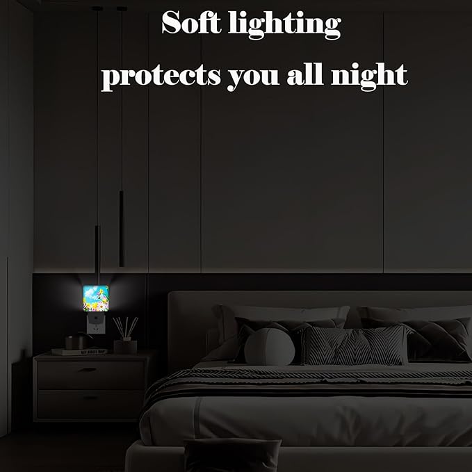 Yellow Petunias and White Sunflower Night Light,Plug-in Nightlights Auto Sensor Night Lamp Dusk-to-Dawn Lamp Home Decor for Nursery Children Girls Boys