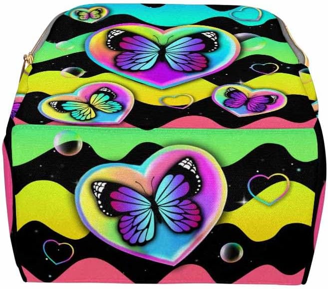 D-Story Custom Diaper Bag Baby Backpack Expandable For Mom Baby Mommy Daypack Expandable For Mothers Day Gift For Mothers Day Gift Custom Newborn Bags, Rainbow Butterflies