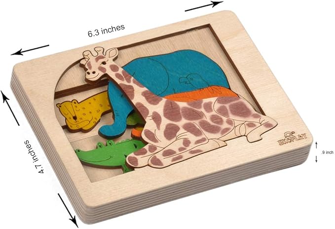 Jungle Animals Multilayered Wooden Puzzles for Kids | 6 Piece Jigsaw Puzzle for Preschool Kids | Learning Educational Toys Gifts for Boys Girls 3+ Years