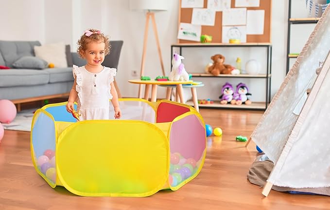 Eocolz Kids Ball Pit Large Pop Up Toddler Ball Pits Tent for Toddlers Girls Boys for Indoor Outdoor Playhouse Baby Playpen w/Zipper Storage Bag, Balls Not Included (Blue Yellow Red Green)