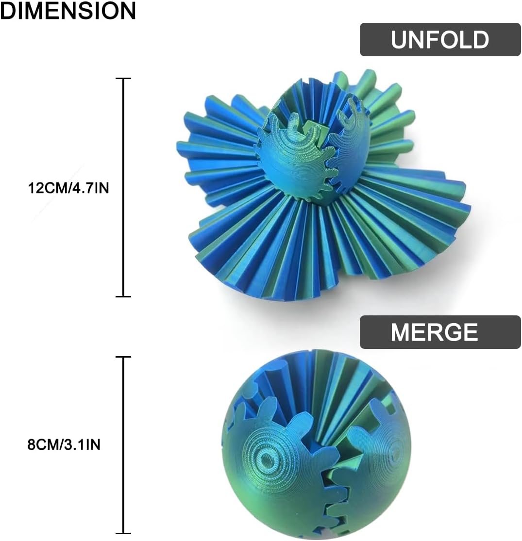 Gear Ball - 3D Printed Gear Ball Spin Ball or Cube Fidget Toy,Gear Sphere,Gear Ball Fidget Toy,Stress Ball,GearSphere Desk Toy,Fidget Ball (Green,8cm)