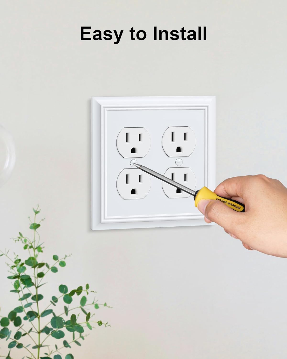 2-Pack Double Duplex Outlet Cover, Pure White Decorative Switch Plates and Outlet Covers for Electrical Outlets, Durable Natural Bamboo Fiber Wall Plates, 2 Gang Receptacle Cover