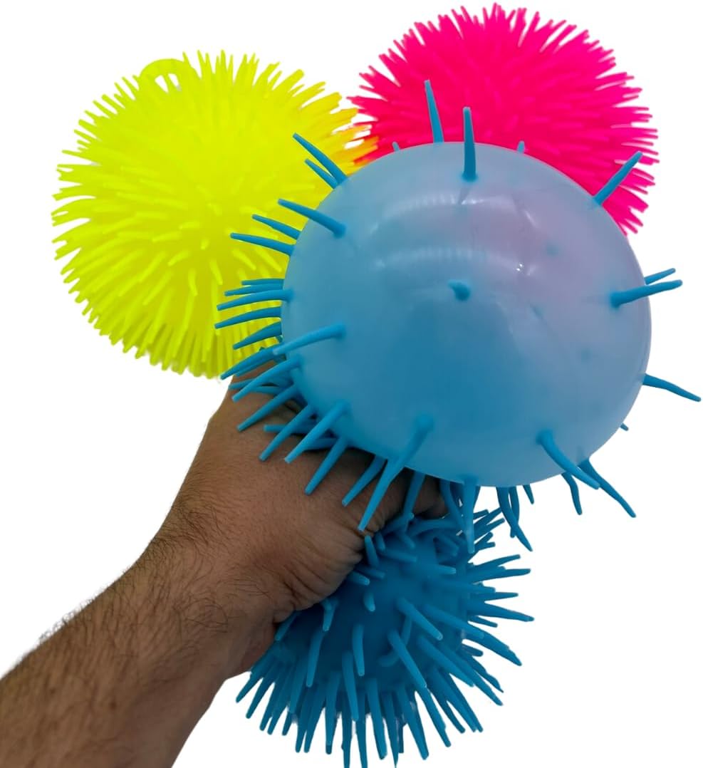8" Neon Jumbo Puffer Fidget Stretchy Light Up Pon Pon Ball (Yellow)
